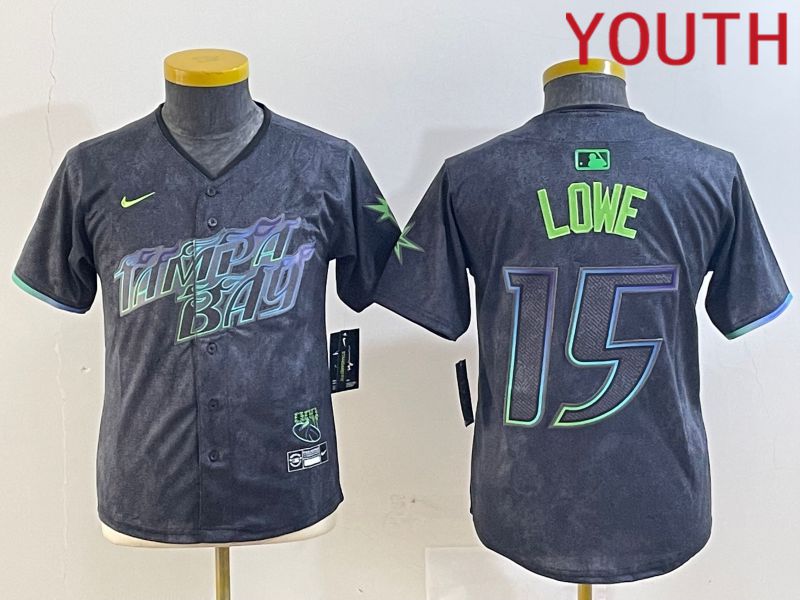 Youth Tampa Bay Rays 15 Lowe Black City Edition Nike 2024 MLB Jersey style 5